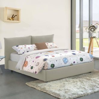 Talamo Italia Dmora - Cama Matrimonial Dbrekal, Cama Contenedor Con Revestimiento De Tela, 100% Made In Italy, Apertura Frontal, Con Colch&oacute;n 160x190 Cm Incluido, Be