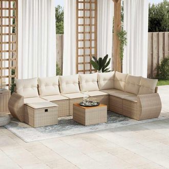 vidaXL Set De Sof&aacute;s De Jard&iacute;n Con Cojines 9 Pzas Rat&aacute;n Sint&eacute;tico Beige Vidaxl