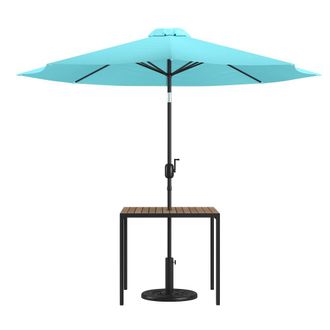 Flash Furniture 3 Piece Patio Table Set - 35 Patio Table with Teal Umbrella and Base