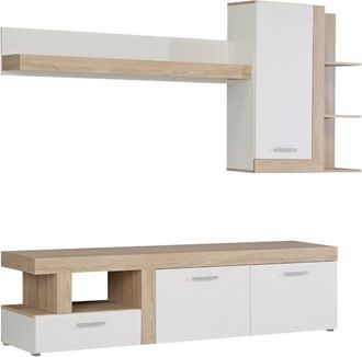 Home Heavenly Mueble sal&oacute;n completo de 2 m&oacute;dulos en blanco y roble