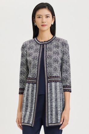 Ming Wang Multi Pattern Jacquard Knit Jacket in Indigo/ivory/warm Taupe at Nordstrom, Size 1X