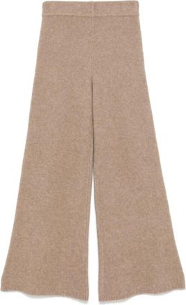 Lisa Yang Kameelbruine Cashmere Blend Boucl&eacute; Broek - Dames - Wijde Broeken - Bruin - XS - Nylon - Broeken