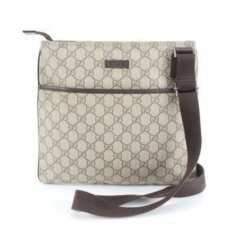 Gucci Brown Leather Coated Canvas Messenger Bag Shoulder Bag (Pre-Owned)