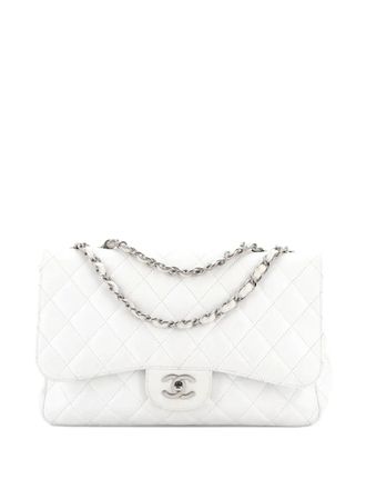 Chanel Classic Single Flap Bag Quilted Caviar Jumbo shoulder bag - Wit