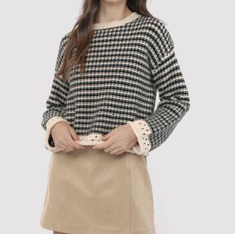 Sadie & Sage Samantha Contrast Knit Striped Sweater In Black Multi