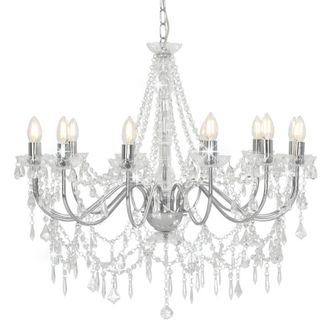 Berkfield Home Chandelier with Beads Silver 12 x E14 Bulbs