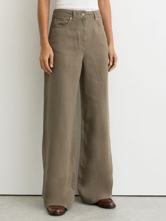 Reiss Khaki Green Petite Lyocell-linen Wide-leg Trousers, 12