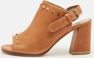 Stuart Weitzman Brown Leather Studded Slingback Sandals