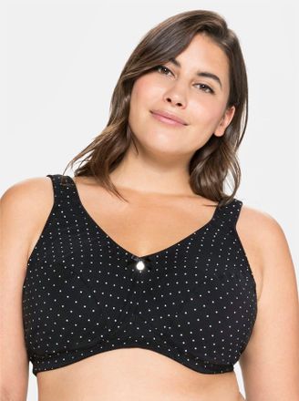 Sheego Entlastungs-BH SHEEGO, Damen, Gr. 11,5, Cup B, schwarz (schwarz, schwarz, bedruckt), 95% Baumwolle, 5% Elasthan, BHs Entlastungs-BH