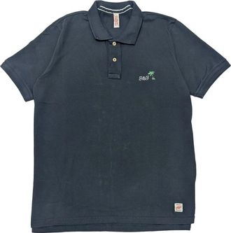 Bob Navy Blauw Polo met Handgeschilderde Borstprint - Heren - Polos - Blauw - 2XL - Tops