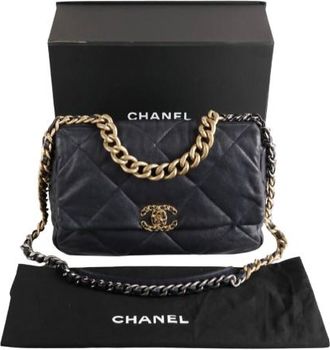 Chanel Navy Blue 19 Large Flap Bag Size L