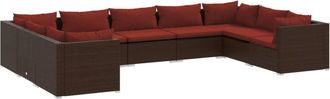vidaXL Set Muebles De Jard&iacute;n 9 Piezas Y Cojines Rat&aacute;n Sint&eacute;tico Marr&oacute;n Vidaxl