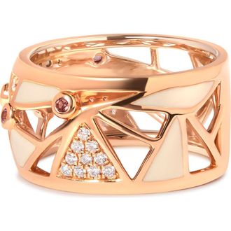 House of Brilliance 14K Gold 1/3 Cttw Diamond & Tourmaline Cigar Band Ring in Pink at Nordstrom