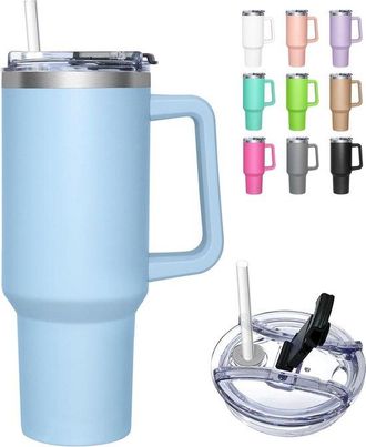 OEM Vaso T&eacute;rmico Con Tapa 2 En 1 De 1180 Ml, Vaso Con Tapa Y Pajita, Taza Aislante De Acero Inoxidable Con Asa, Vaso Para Bebidas Fr&iacute;as Y Calientes