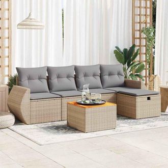 vidaXL Vidaxl - Juego De Sof&aacute;s Jard&iacute;n Con Cojines 6 Pzas Rat&aacute;n Sint&eacute;tico Beige