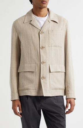 Herno Cotton & Linen Herringbone Jacket in Chantilly at Nordstrom Rack, Size 42 Us / 52 Eu