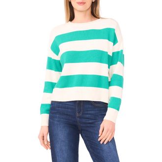 CeCe by Cynthia Steffe Stripe Roll Neck Sweater in Green Aqua Stripe at Nordstrom Rack, Size X-Large