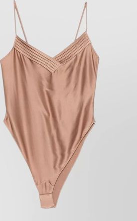 Forte_Forte silk satin bodysuit pleated detail v neckline