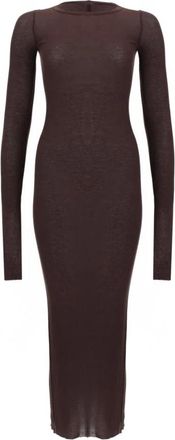 Rick Owens Abito lungo in maglia a maniche lunghe a coste - - Dresses - Donna - Marrone - M