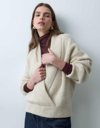 Asos maglione in maglia morbido con collo scialle color avena-Neutro