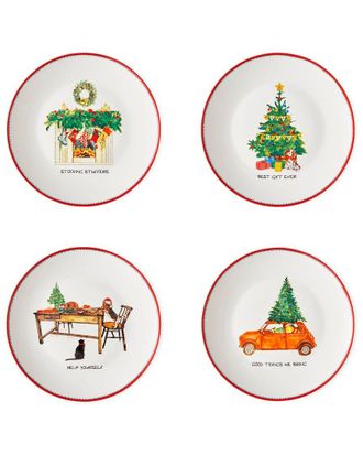 Spode Set Of 4 Kit Kemp Christmas Doodles Plates