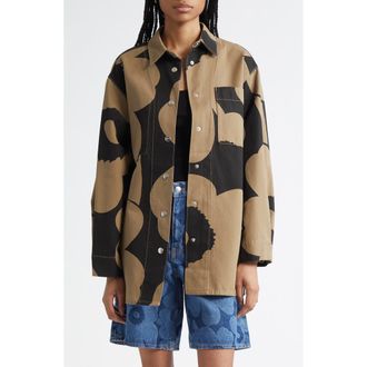 Marimekko Abstraktio Unikko Floral Oversize Cotton Snap-Up Shirt in Black, Light Brown at Nordstrom Rack, Size 8 Us / 38 Eu