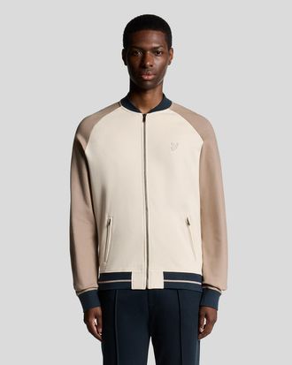 Lyle & Scott Mens Heavyweight Contrast Raglan Bomber - Beige Cotton - Size X-Large