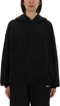 Rotate Oversized Black Hoodie With Embossed Logo