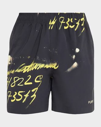 Purple Men & apos;s All Round Graphic Swim Shorts