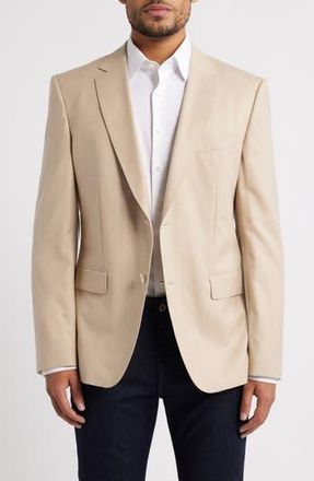 BOSS Huge Trim Fit Wool M&eacute;lange Sport Coat in Light Beige at Nordstrom Rack, Size 50 Regular
