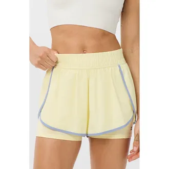 Sweaty Betty 2-in-1 Multi-Train Performance Shorts in Butterscotch Yellow/Blue at Nordstrom, Size X-Small