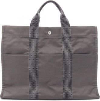 Herm&egrave;s Gray Canvas Handbag Tote Bag (Pre-Owned)