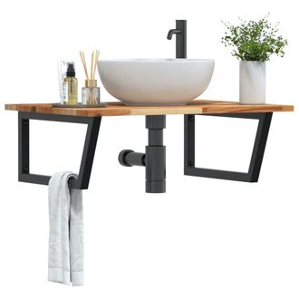 Berkfield Home Basin Shelf Wall Mounted Steel & Solid Wood Acacia in Brown