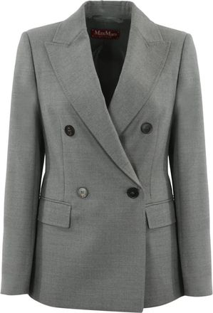 Max Mara Double-Breasted Wollen Jas - Dames - Blazers - Grijs - S - Wol - Jassen