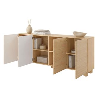 Dmora Aparador Hamomole, Gabinete 4 Estantes, Apertura Retirable, 4 Puertas, 200x38x80h Cm Marr&oacute;n Roble