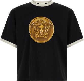Versace Bedruikt Katoen-Jersey T-shirt - Heren - T-shirts - Zwart - M - Katoen - Tops
