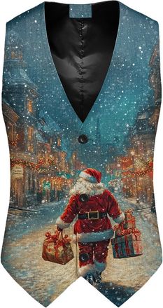 Generic Mens Fun Waistcoat Christmas Festive Uk Happy Santa Claus Xmas Suit Happy Santa Claus Xmas Suit Vests Mens Christmas Vest V Neck Slim Party Dress Wais