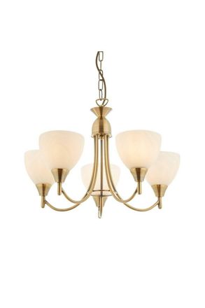 Netlighting Alton 5 Light Multi Arm Ceiling Pendant Antique Brass Opal Glass E14 in Gold