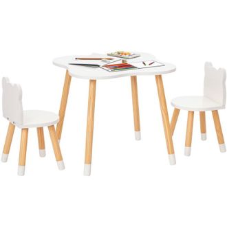 HOMCOM Homcom - Juego De Mesa Infantil Y 2 Sillas De Madera Muebles Para Salas De Juego Y Dormitorio De Ni&ntilde;os Mesa 56x56x50 Cm Y Sillas 28x25x46 Cm