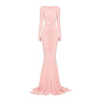 Norma Kamali Lange jurk met V-hals- gerimpelde voorkant en fishtail-zoom - Dames - Jurken - Roze - Maat: S