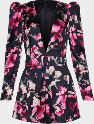 Ramy Brook Ravenna Floral Plunging Long-Sleeve Romper