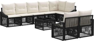 vidaXL Conjunto De Sof&aacute;s De Jard&iacute;n 9 Uds. Negro Rat&aacute;n Sint&eacute;tico Vidaxl