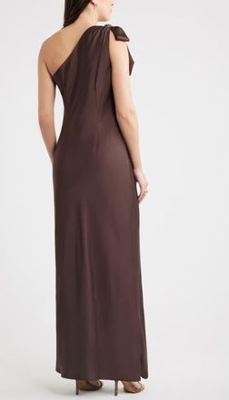 Chelsea28 Bow One-Shoulder Maxi Dress in Brown at Nordstrom, Size Xx-Small