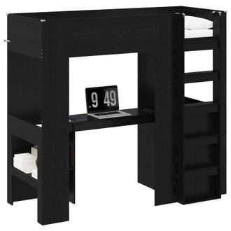 vidaXL Estructura De Litera Con Escritorio Roble Negro 75 X 190 Cm Vidaxl