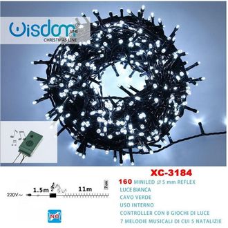 Trade Shop Trade Shop - Catena Luminosa 160miniled Luce Bianca Cavo Verde 7 Melodie 8 Giochi Luce Xc3184