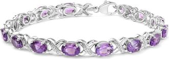 House of Brilliance 925 Sterling Silver 7x5mm Oval Amethyst and Diamond Accent X-Link Bracelet (H-I Color, SI1-SI2 Clarity) - Size 7