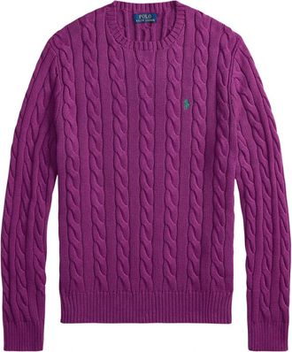 Ralph Lauren Pullover met kabelpatroon - Heren - Ronde hals truien - Paars - S - Truien & Vesten