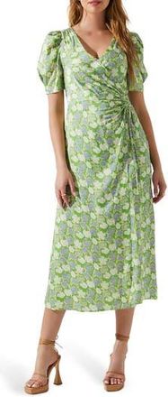 ASTR the Label Martina Ruched Dress in Green Floral at Nordstrom Rack, Size X-Small