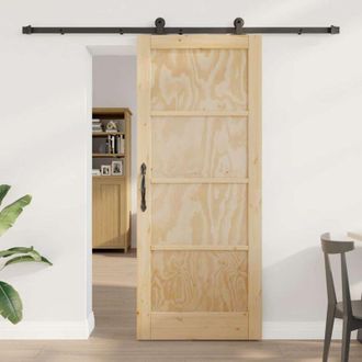 vidaXL Vidaxl - Puerta Deslizante Manual Natural Y Negro 83 X 202 Cm