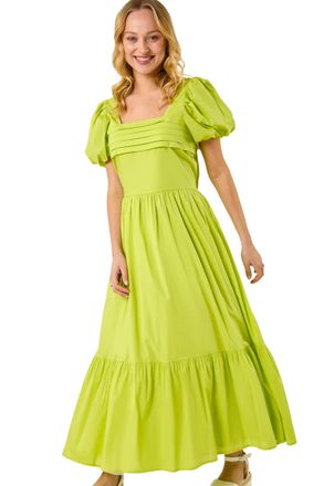DUSK Womens Pleated Puff Midi Dress - Lime Green - Size 10 UK